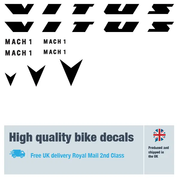 Vitus Mach1 bike decal set. Replacement vinyl stickers for Vitus bike frames.
