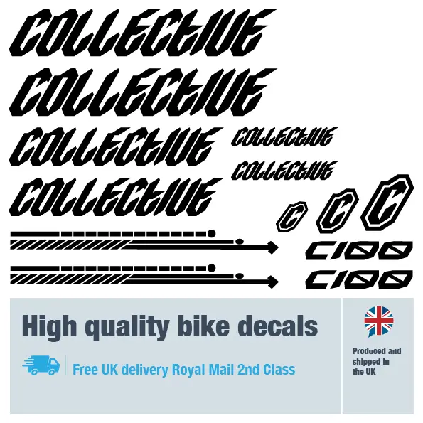Collective C100 new bike decal set. Replacement vinyl stickers for Collective frames.