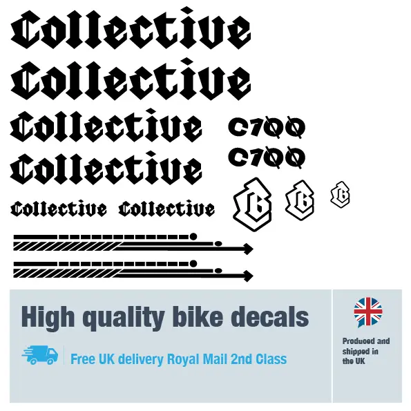 Collective C100 bike decal set. Replacement vinyl stickers for Collective frames.
