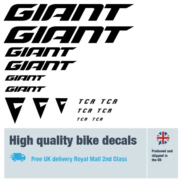 Giant TCR bike decal set. Replacement vinyl stickers for Giant bike frames.