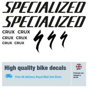 Specialized CRUX bike decal set. Replacement vinyl stickers for Specialized bike frames.