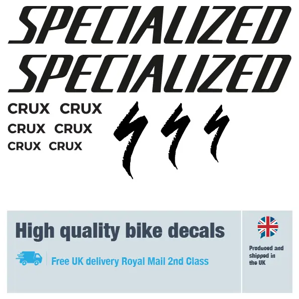 Specialized CRUX bike decal set. Replacement vinyl stickers for Specialized bike frames.