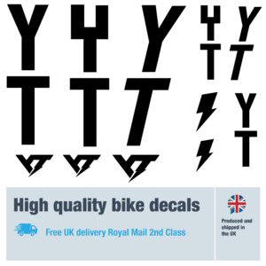 YT road / MTB bike decals labels with free bike protection (26 pack) -20+ colours