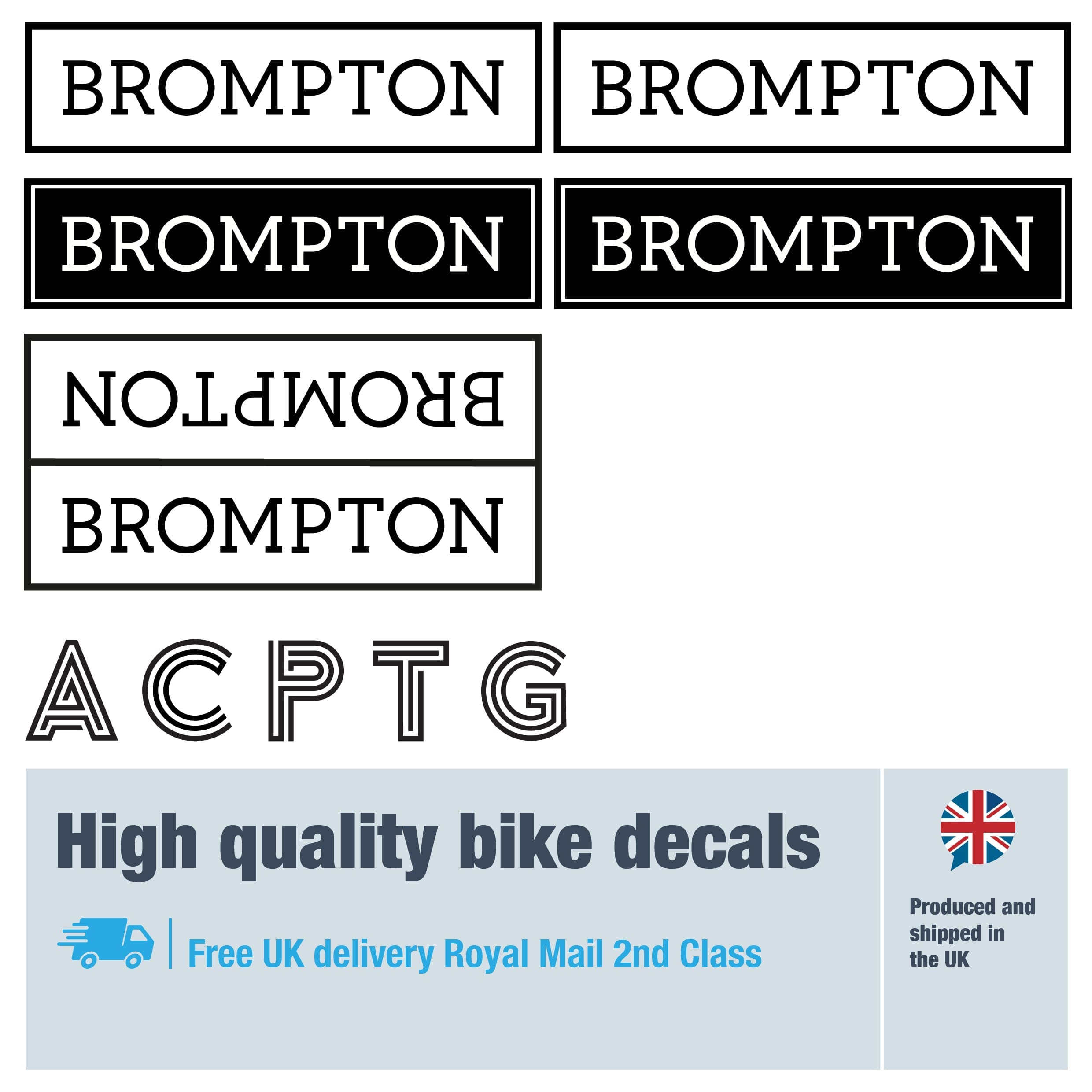 Brompton Models A,C,P,T,G bike decals labels with free bike