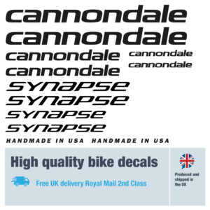 Cannondale Synapse bike decals labels with free bike protection (27 pack) - 20+ colours