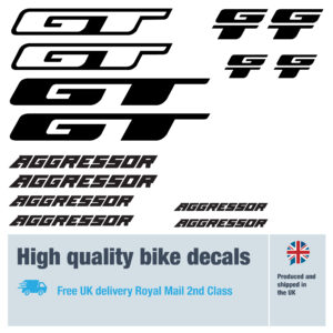 GT AGGRESSOR bike decals labels with free bike protection (29 pack) - 20+ colours