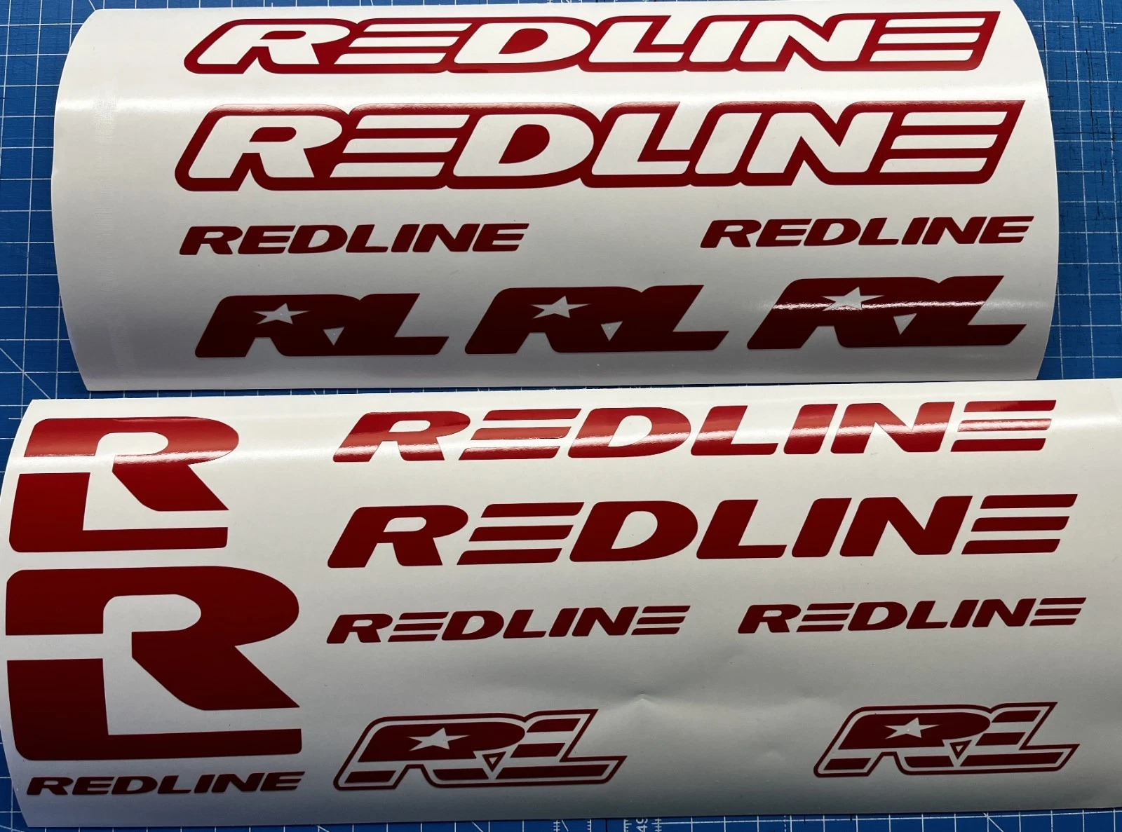 Redline BMX bike decal set. Replacement vinyl stickers for Redline bike frames.